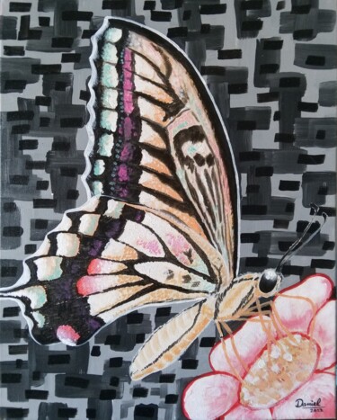 Pintura intitulada "Mariposa en la flor" por Daniel Portales, Obras de arte originais, Acrílico