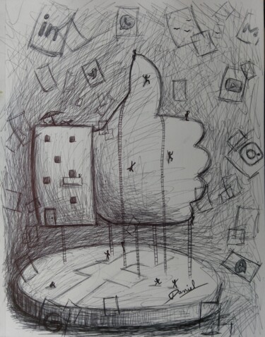 Рисунок под названием "Todos quieren like" - Daniel Portales, Подлинное произведение искусства, Шариковая ручка