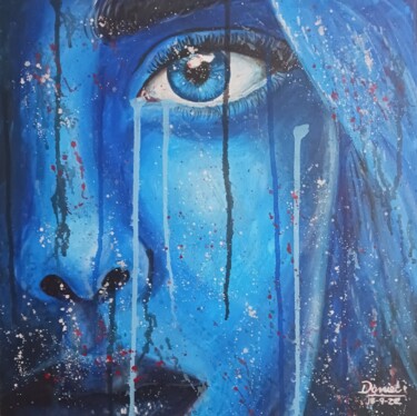 Painting titled "Lágrimas de azul" by Daniel Portales, Original Artwork, Acrylic