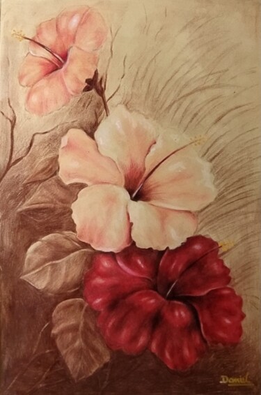 Dessin intitulée "Flores de colores" par Daniel Portales, Œuvre d'art originale, Crayon