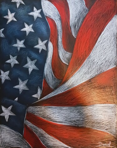 Tekening getiteld "Bandera americana" door Daniel Portales, Origineel Kunstwerk, Potlood