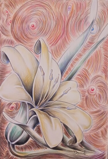 Desenho intitulada "Flor lineal" por Daniel Portales, Obras de arte originais, Lápis