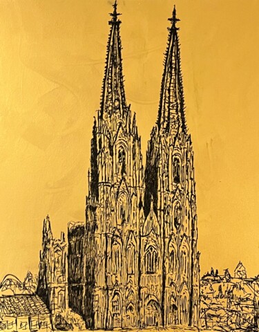 Картина под названием "Kölner Dom" - Daniel Pultorak, Подлинное произведение искусства, Маркер Установлен на Деревянная рама…
