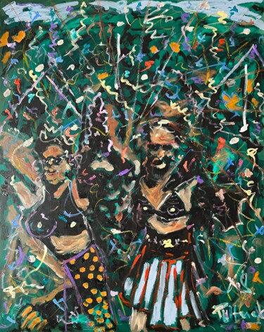 Painting titled "Fullmoon-Party in T…" by Daniel Pultorak, Original Artwork, Oil Mounted on Wood Stretcher frame