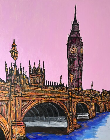 Painting titled "Londoner Sonnenunte…" by Daniel Pultorak, Original Artwork, Oil Mounted on Wood Stretcher frame