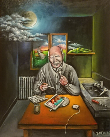 Картина под названием "Le déjeuner électro…" - Daniel Schaub, Подлинное произведение искусства, Масло