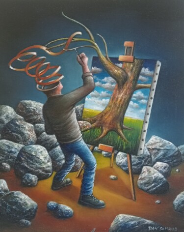 Картина под названием "L'arbre" - Daniel Schaub, Подлинное произведение искусства, Масло Установлен на Деревянная рама для н…