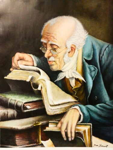Painting titled "the Bookworm" by Daniel Servant, Original Artwork, Acrylic