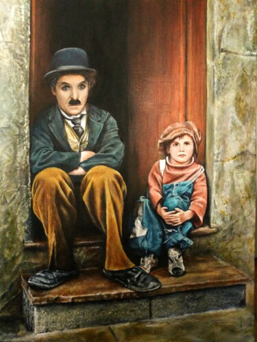 Peinture intitulée "Charlie Chaplin dan…" par Daniel Servant, Œuvre d'art originale, Acrylique Monté sur Châssis en bois