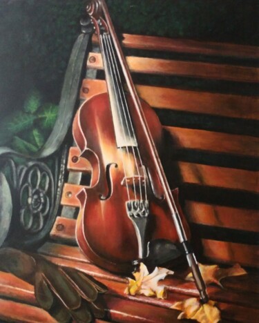 Painting titled "Un violon sur le ba…" by Daniel Servant, Original Artwork, Acrylic