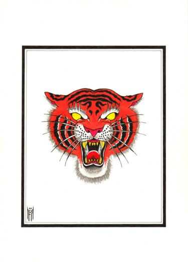 Tekening getiteld "Ghost Tiger" door Daniel Ströfer, Origineel Kunstwerk, Marker