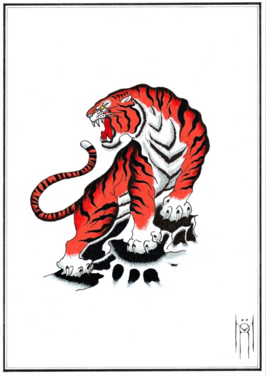 Σχέδιο με τίτλο "Battle Tiger" από Daniel Ströfer, Αυθεντικά έργα τέχνης, Μαρκαδόρος