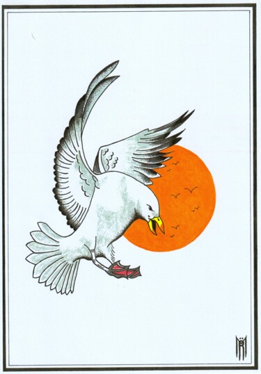 Drawing titled "Seagull Pursuit" by Daniel Ströfer, Original Artwork, Marker