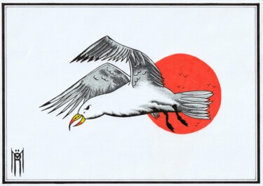 Рисунок под названием "Seagull Pursuit 2" - Daniel Ströfer, Подлинное произведение искусства, Маркер