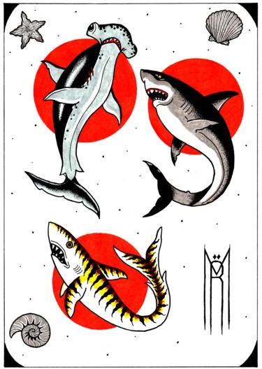 Drawing titled "Shark Flash Art" by Daniel Ströfer, Original Artwork, Marker