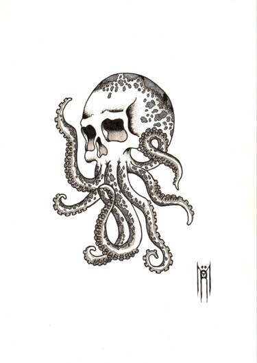 Dibujo titulada "SkullKraken" por Daniel Ströfer, Obra de arte original, Rotulador