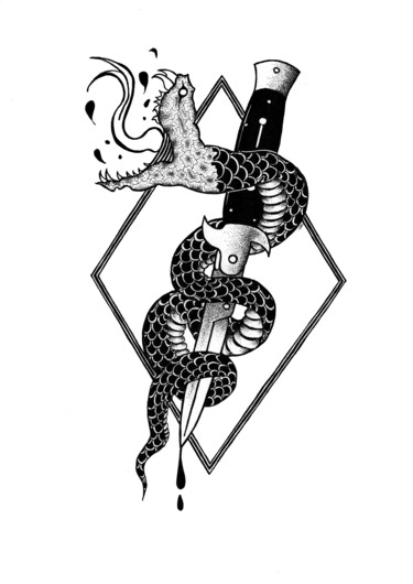 Σχέδιο με τίτλο "Snakes and Daggers" από Daniel Ströfer, Αυθεντικά έργα τέχνης, Μαρκαδόρος