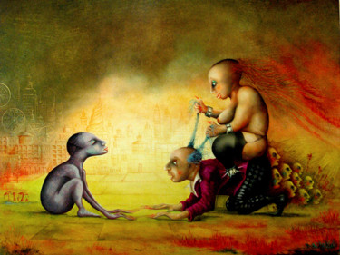 Peinture intitulée "La rencontre" par Daniel Venjean, Œuvre d'art originale, Huile
