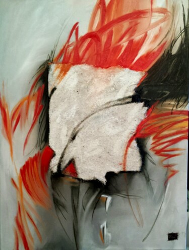 Painting titled "Il fuoco oltre" by Daniela Baldo, Original Artwork, Oil Mounted on Wood Stretcher frame