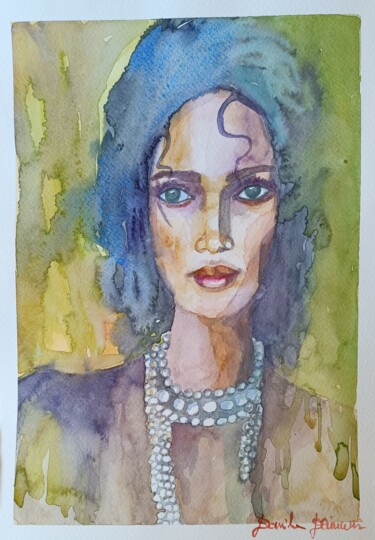 Painting titled "Viso con perle" by Daniela Devincenzi, Original Artwork, Watercolor
