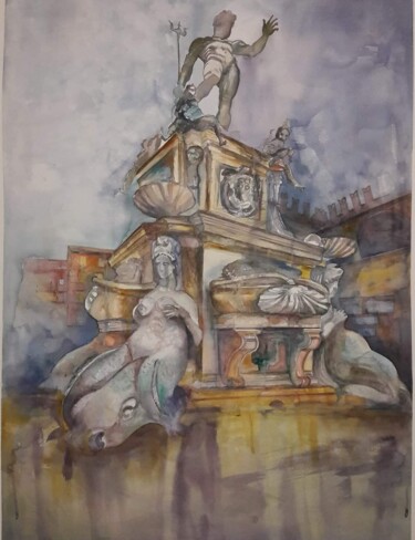 Painting titled "Nettuno" by Daniela Devincenzi, Original Artwork, Watercolor Mounted on Other rigid panel