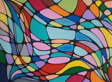 Σχέδιο με τίτλο "Multicolor" από Daniela La Rovere, Αυθεντικά έργα τέχνης, Μαρκαδόρος Τοποθετήθηκε στο Ξύλινο φορείο σκελετό