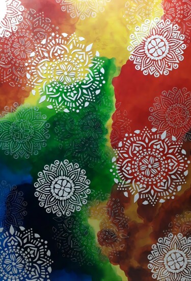 Malerei mit dem Titel "Chakra color" von Daniela La Rovere, Original-Kunstwerk, Öl Auf Karton montiert