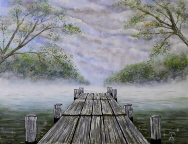 Malarstwo zatytułowany „Il ponte sul lago” autorstwa Daniela La Rovere, Oryginalna praca, Akryl Zamontowany na Drewniana ram…