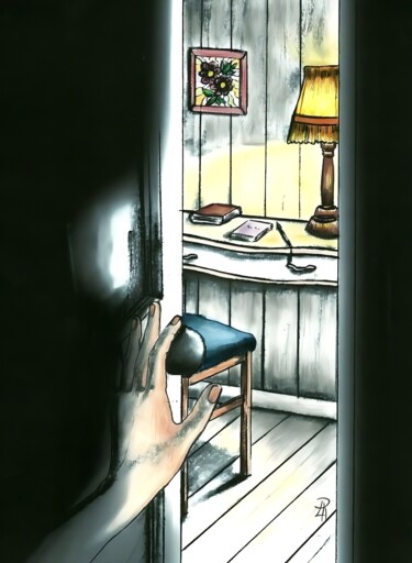 Desenho intitulada "La stanza segreta" por Daniela La Rovere, Obras de arte originais, Conté