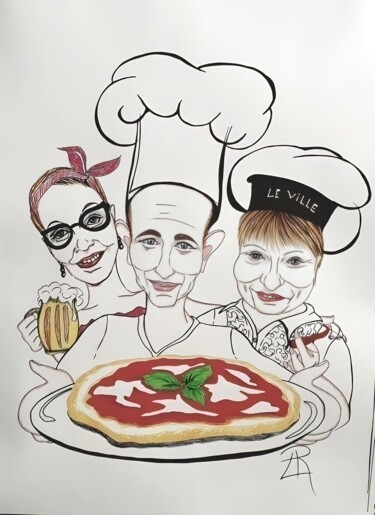 Dibujo titulada "Caricatura pizzaiolo" por Daniela La Rovere, Obra de arte original, Rotulador