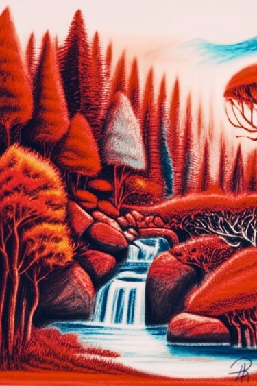 Desenho intitulada "La foresta Rossa" por Daniela La Rovere, Obras de arte originais, Conté
