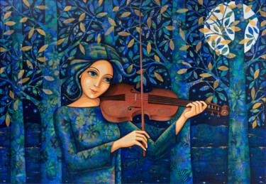 Malerei mit dem Titel "VIOLINO NOTTURNO" von Daniela Prezioso Einwaller, Original-Kunstwerk, Acryl