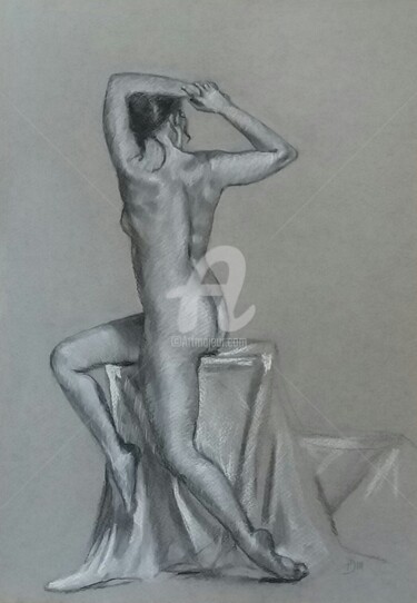 Disegno intitolato "Nudo N.16/2018" da Daniela Protopapa, Opera d'arte originale, Carbone