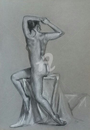 Tekening getiteld "Nudo N.16/2018" door Daniela Protopapa, Origineel Kunstwerk, Houtskool