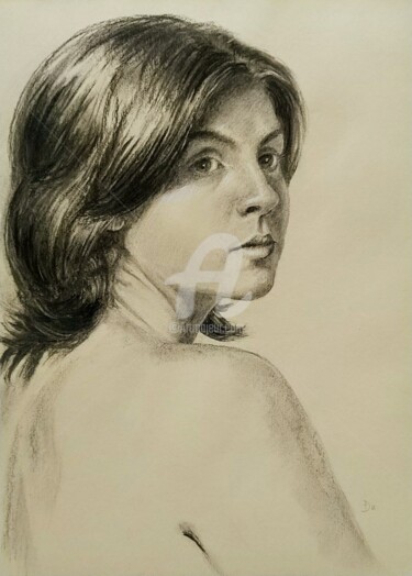 Dessin intitulée "Ritratto di donna" par Daniela Protopapa, Œuvre d'art originale, Fusain