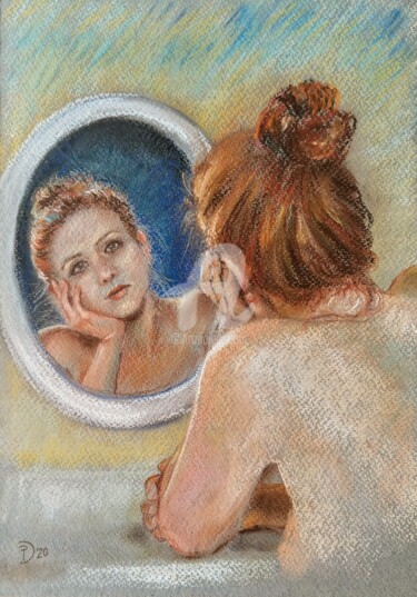 Painting titled "Donna allo specchio" by Daniela Protopapa, Original Artwork, Pastel