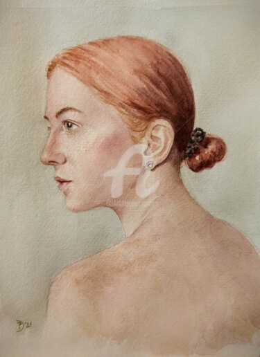 Pittura intitolato "Ritratto di profilo" da Daniela Protopapa, Opera d'arte originale, Acquarello
