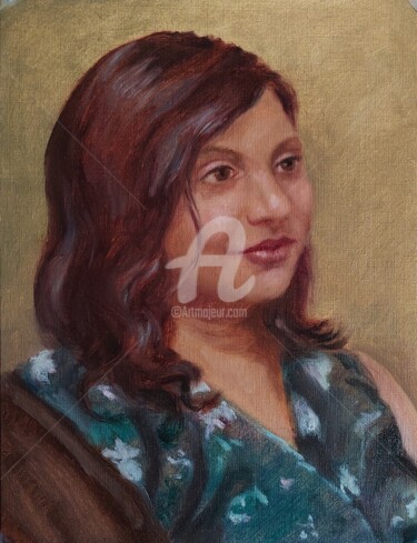 Painting titled "Ritratto di Radhika" by Daniela Protopapa, Original Artwork, Oil