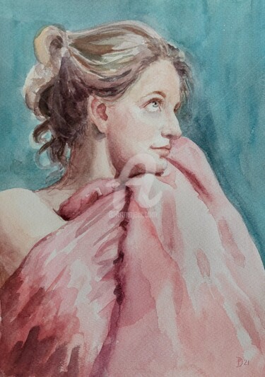 Painting titled "Il telo rosso" by Daniela Protopapa, Original Artwork, Watercolor