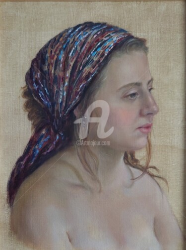Painting titled "Donna con foulard" by Daniela Protopapa, Original Artwork, Oil
