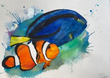 Painting titled "Fishes" by Daniela Rios, Original Artwork, Watercolor