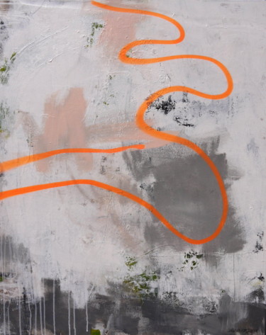 Malerei mit dem Titel "Drift Line (orange)" von Daniela Schweinsberg, Original-Kunstwerk, Acryl Auf Keilrahmen aus Holz mont…