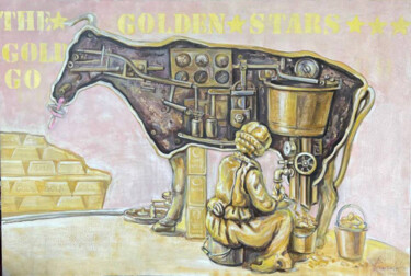 Painting titled "The Golden Cow" by Daniela Trandafir, Original Artwork, Acrylic