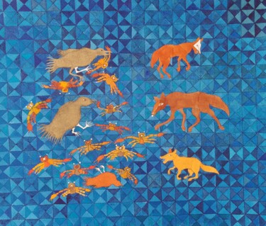 Malerei mit dem Titel "Cangrejos en azul" von Daniela Cuellar, Original-Kunstwerk, Tinte