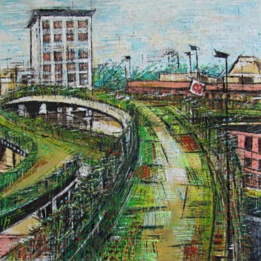 Painting titled "Orti metropolitani" by Daniela Foschi, Original Artwork, Oil Mounted on Wood Stretcher frame