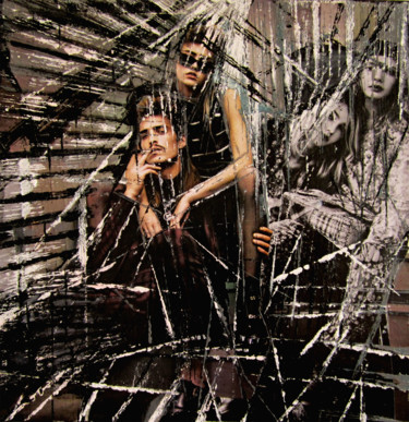 Collages titled "Gente metropolitana" by Daniela Foschi, Original Artwork, Collages Mounted on Wood Stretcher frame