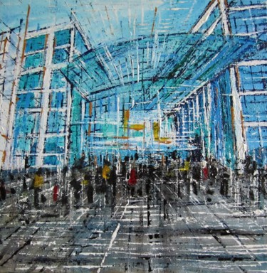 Painting titled "Berlino Hanptbahnhof" by Daniela Foschi, Original Artwork, Acrylic Mounted on Wood Stretcher frame