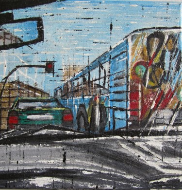 Schilderij getiteld "Al semafero" door Daniela Foschi, Origineel Kunstwerk, Acryl Gemonteerd op Frame voor houten brancard