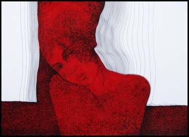 Drawing titled "Red Portrait" by Daniela Huhurez, Original Artwork, Other