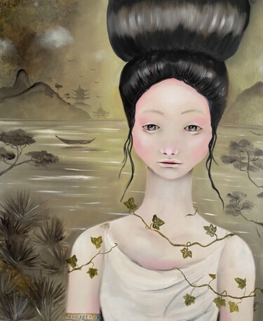 Картина под названием "Retrato oriental en…" - Daniela Nocito, Подлинное произведение искусства, Масло Установлен на Деревян…